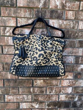 Leopard Print Tote Bag with Studded Trim